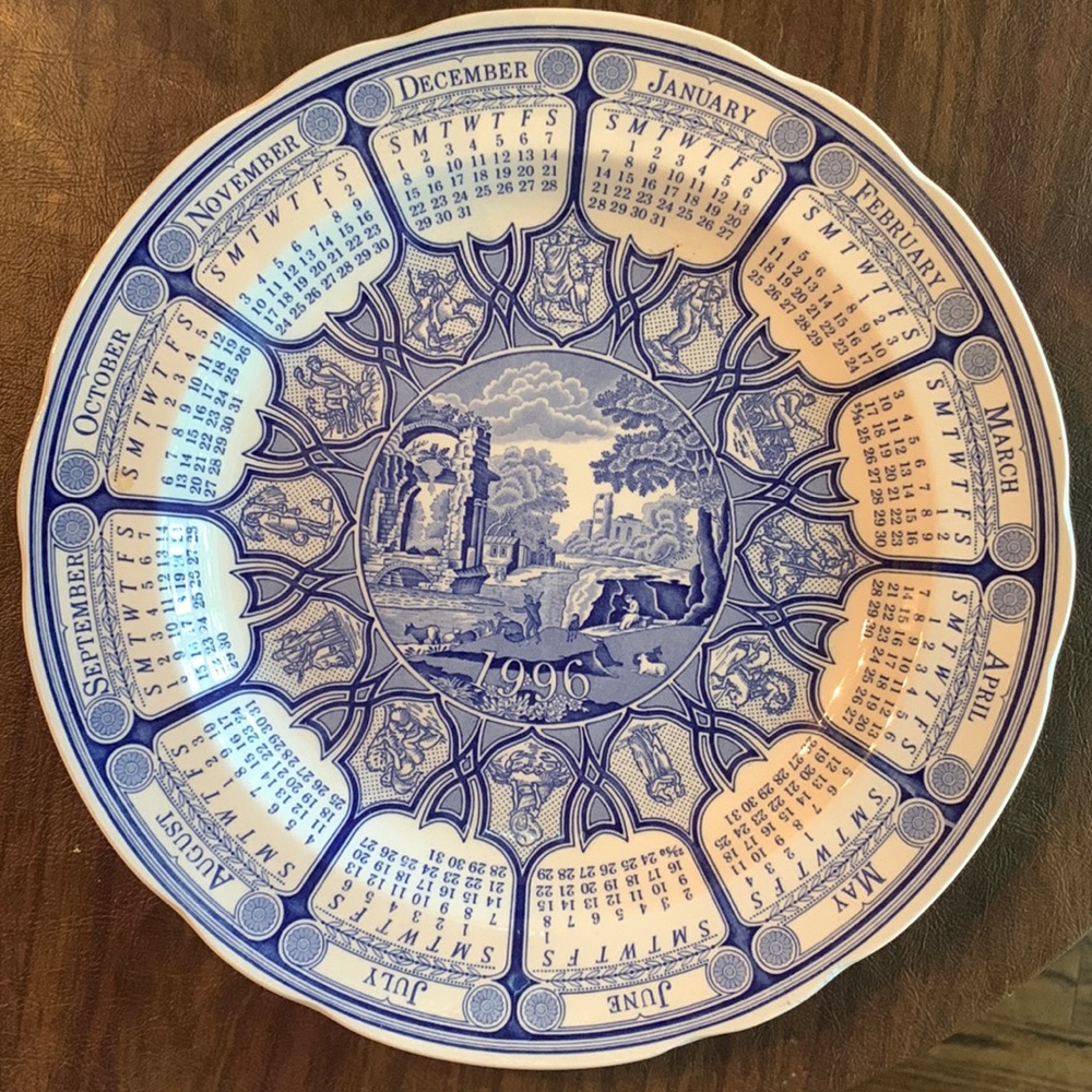 The Spode Blue Room Calendar Plate 1996 ‘ Blue Italian’